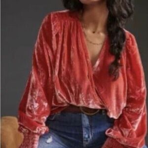 by Anthropologie Crushed Velvet Wrap Blouse